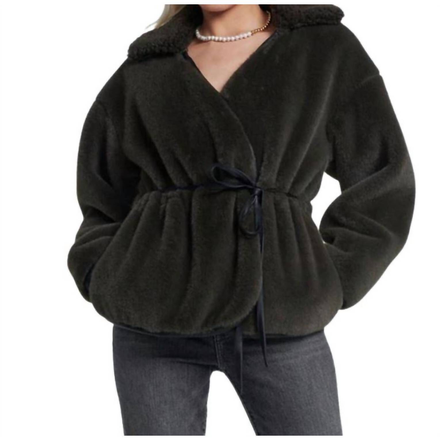 New 7 For All Mankind Faux Fur Wrap Coat In Kangaroo